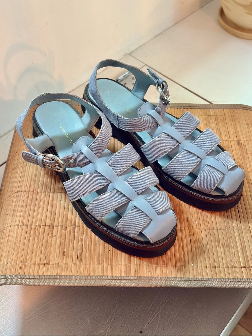 Anthropologie Blue Denim Fisherman Sandals